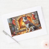 Bull Terrier Fireplace with Christmas Lights Rechthoekige Sticker (Envelop)