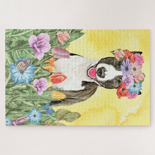 Bull Terrier Flowers Legpuzzel (Horizontaal)