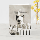 Bull Terrier-fotokaart "Happy Birthday" Kaart (Gele Bloem)