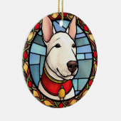 Bull Terrier Gebrandschilderd Glas Kerstmis Keramisch Ornament (Rechts)