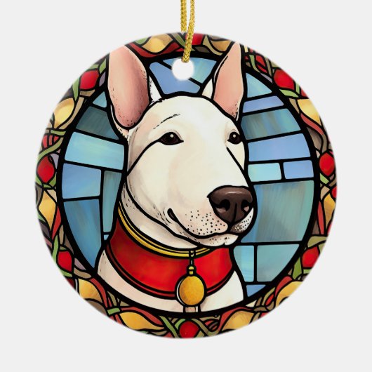 Bull Terrier Gebrandschilderd Glas Kerstmis Keramisch Ornament (Voorkant)
