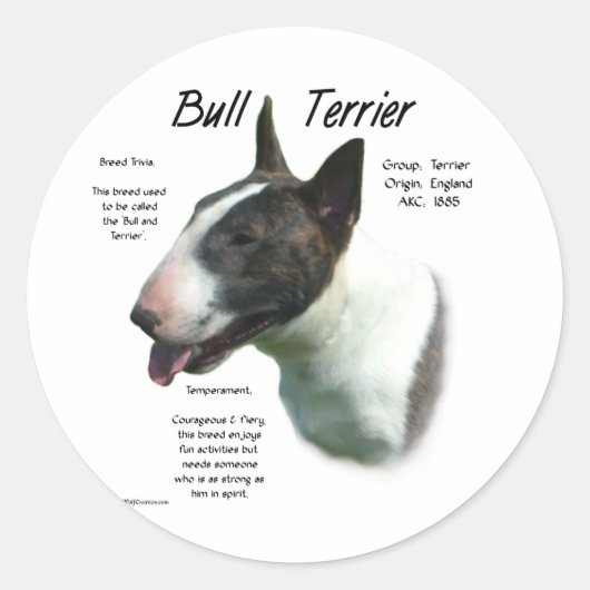Bull Terrier (gekleurd) Geschiedenis Ontwerp Ronde Sticker (Voorkant)