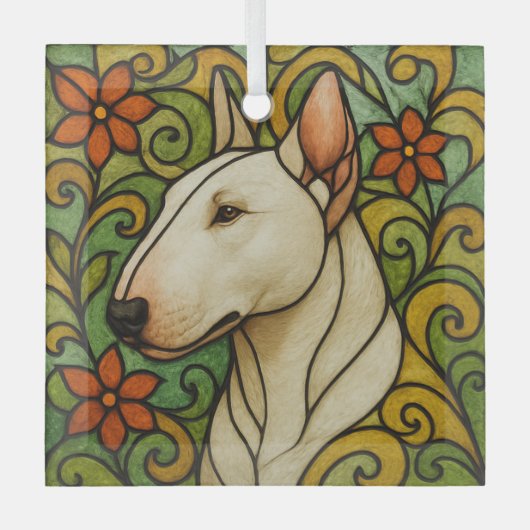 Bull Terrier "Glas in lood" Glas Ornament (Voorkant)