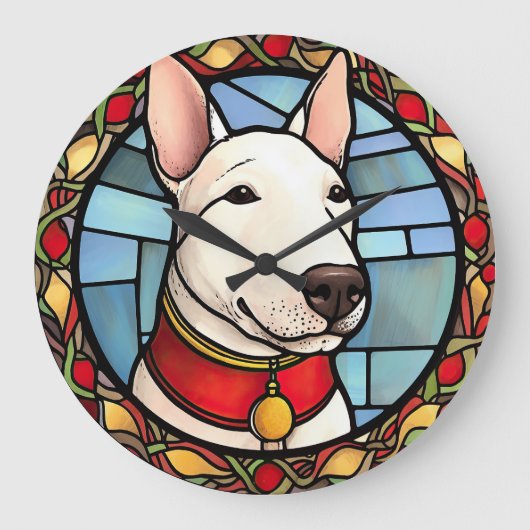 Bull Terrier Glas in lood Kerst Grote Klok (Voorkant)