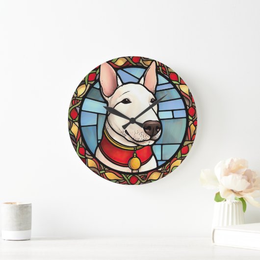 Bull Terrier Glas in lood Kerst Grote Klok (Huis)