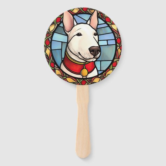 Bull Terrier Glas in lood Kerst Handwaaier (Voorkant)