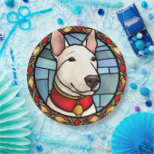 Bull Terrier Glas in lood Kerst Papieren Bordje (Feest)