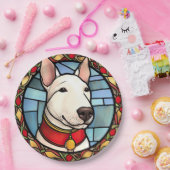 Bull Terrier Glas in lood Kerst Papieren Bordje (Feest)