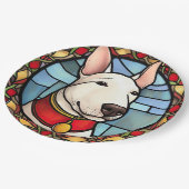 Bull Terrier Glas in lood Kerst Papieren Bordje (Gekanteld)