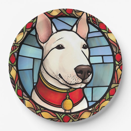 Bull Terrier Glas in lood Kerst Papieren Bordje (Voorkant)