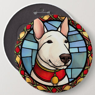Bull Terrier Glas in lood Kerst Ronde Button 6,0 Cm