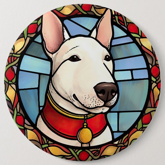 Bull Terrier Glas in lood Kerst Ronde Button 6,0 Cm (Voorkant)