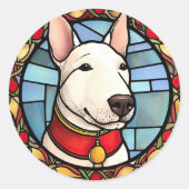 Bull Terrier Glas in lood Kerst Ronde Sticker (Voorkant)