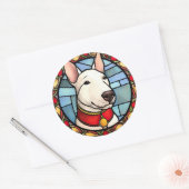 Bull Terrier Glas in lood Kerst Ronde Sticker (Envelop)