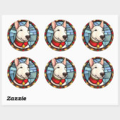 Bull Terrier Glas in lood Kerst Ronde Sticker (Vel)