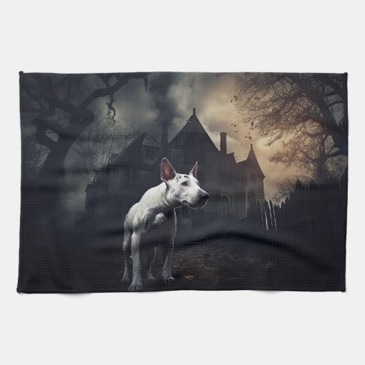 Bull Terrier Halloween eng Theedoek (Horizontaal)