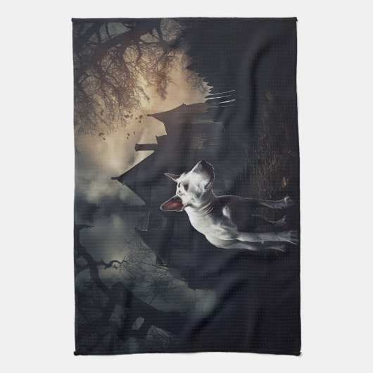 Bull Terrier Halloween eng Theedoek (Verticaal)