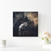 Bull Terrier Halloween eng Vierkante Klok (Huis)