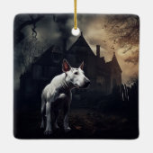Bull Terrier Halloween Griezelen Keramisch Ornament (Achterkant)