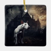 Bull Terrier Halloween Griezelen Keramisch Ornament (Voorkant)