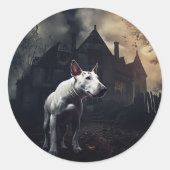Bull Terrier Halloween Griezelen Ronde Sticker (Voorkant)
