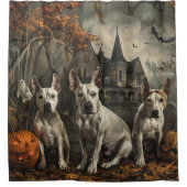 Bull Terrier Halloween Nacht Doggy Delight Douchegordijn (Voorkant)