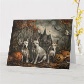Bull Terrier Halloween Nacht Doggy Delight Kaart (Gele Bloem)