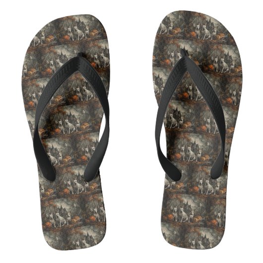 Bull Terrier Halloween Nacht Doggy Delight Teenslippers (Voetbed)