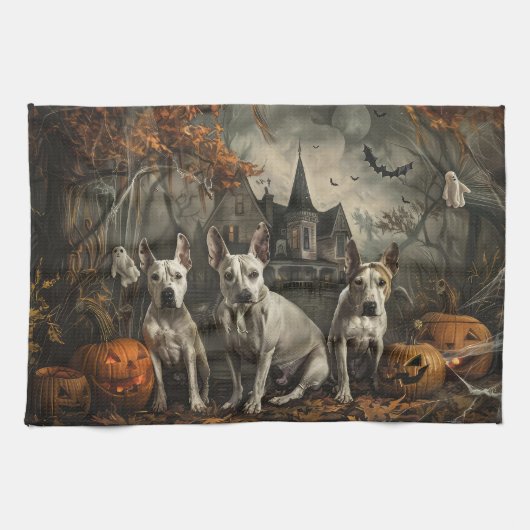 Bull Terrier Halloween Nacht Doggy Delight Theedoek (Horizontaal)