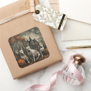 Bull Terrier Halloween Nacht Doggy Delight Vierkante Sticker