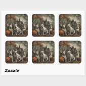Bull Terrier Halloween Nacht Doggy Delight Vierkante Sticker (Vel)