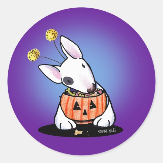Bull Terrier Halloween Ronde Sticker (Voorkant)