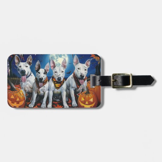 Bull Terrier Halloween Spooky Bagagelabel (Voorkant horizontaal)