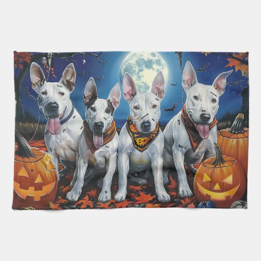 Bull Terrier Halloween Spooky Theedoek (Horizontaal)