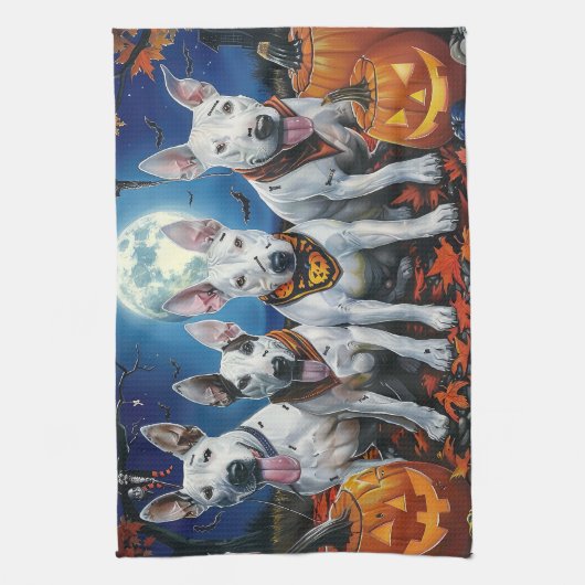 Bull Terrier Halloween Spooky Theedoek (Verticaal)