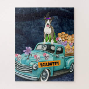 Bull Terrier Halloween Truck Scary Night Legpuzzel