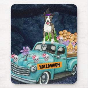 Bull Terrier Halloween Truck Scary Night Muismat