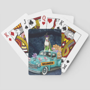 Bull Terrier Halloween Truck Scary Night Pokerkaarten