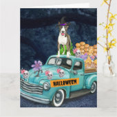 Bull Terrier Halloween Truck Schrikbarende Nacht Kaart (Gele Bloem)