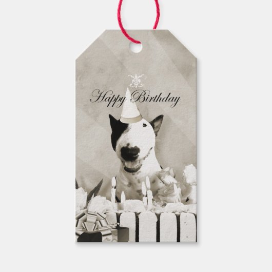  Bull Terrier "Happy Birthday" Cadeau Label Cadeaulabel (Voorkant)