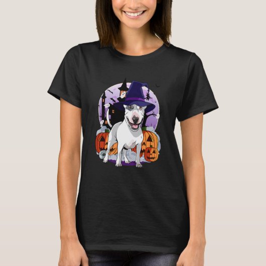 Bull Terrier Happy Halloween Witch Dog Pumpkin Spo T-shirt (Voorkant)