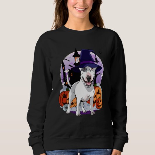 Bull Terrier Happy Halloween Witch Dog Pumpkin Spo Trui (Voorkant)