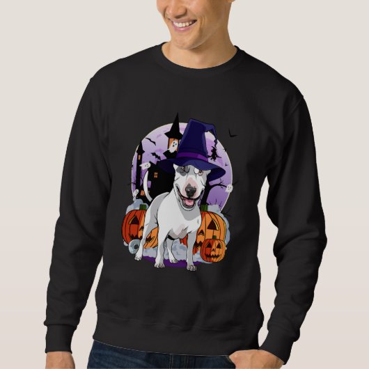 Bull Terrier Happy Halloween Witch Dog Pumpkin Spo Trui (Voorkant)