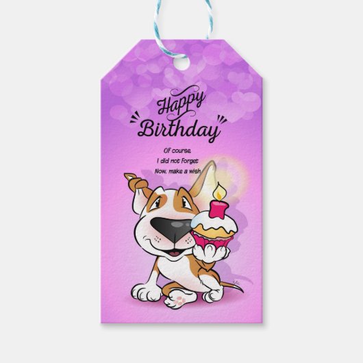 Bull Terrier "Happy Late Verjaardag" Cadeau Label Cadeaulabel (Voorkant)