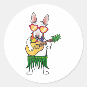 Bull Terrier Hawaiian Costume die Ukulele Summ spe Ronde Sticker