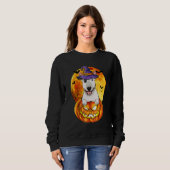 Bull Terrier Heks Pompoen Halloween Hond Trui (Voorkant volledig)