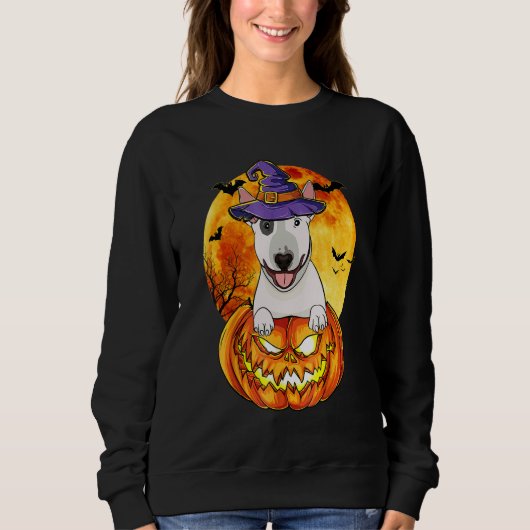 Bull Terrier Heks Pompoen Halloween Hond Trui (Voorkant)