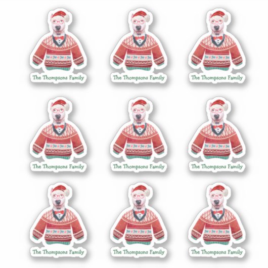 Bull Terrier Hond Familie Lelijke Kersttrui Sticker (Voorkant)