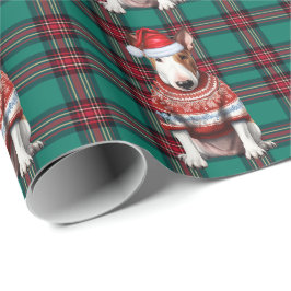 Bull Terrier Hond Grappig Vakantie Geplaagd Kerstm Cadeaupapier