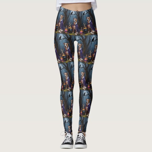 Bull Terrier hond grillige Halloween schilderij Leggings (Voorkant)